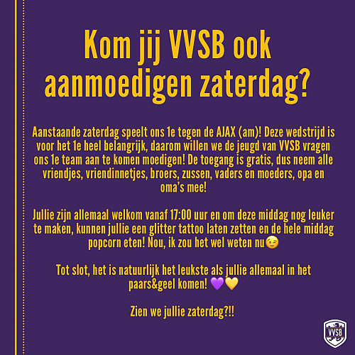 Kom jij VVSB ook aanmoedigen zaterdag?
